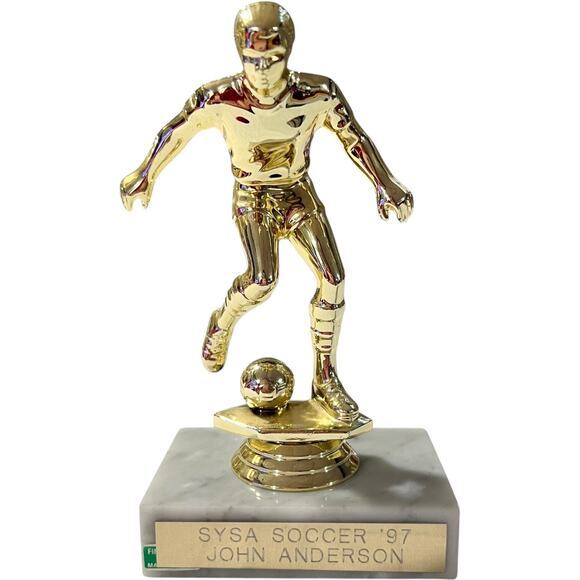 white and gold kicking ball boy soccer Trophy - Picture 2 of 7